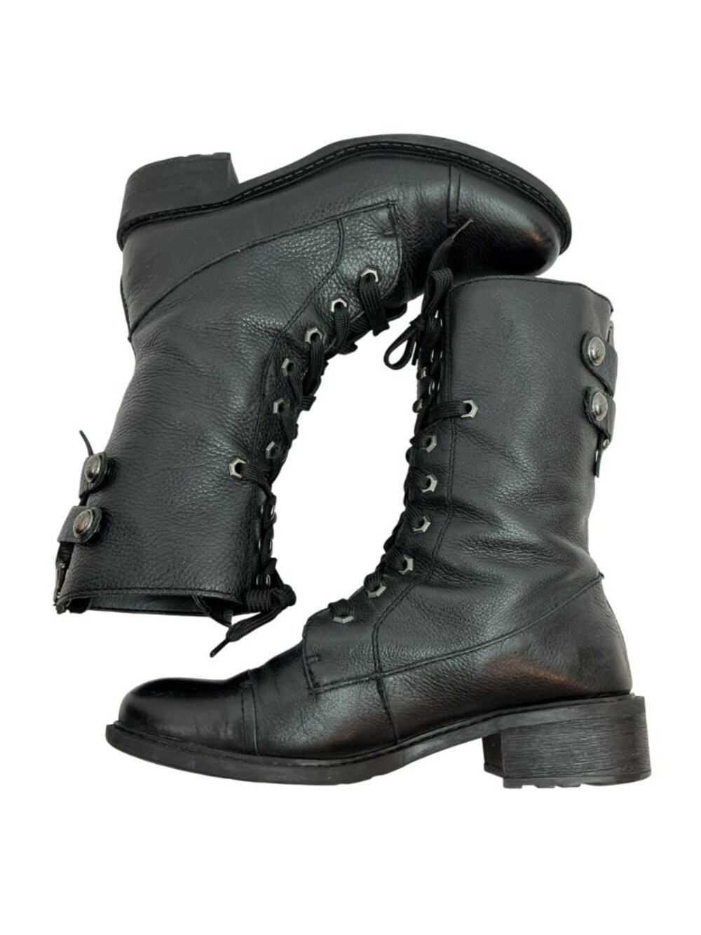 Sam Edelman Darwin Back Zip Moto Leather Lace Combat Boots Womens 7.5 Black - Picture 3 of 15